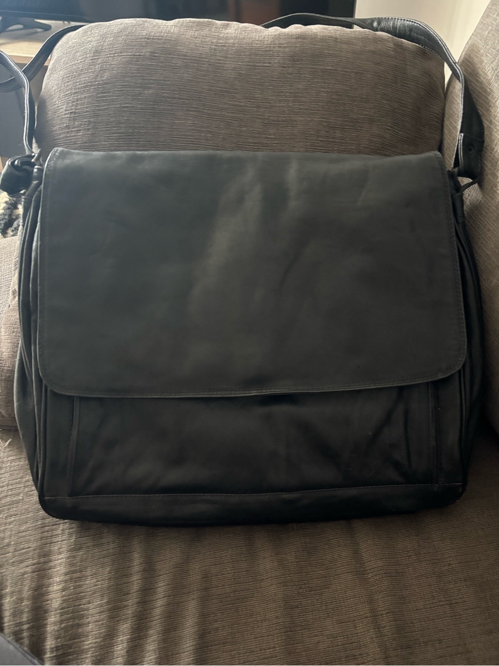 Derek Alexander Black Leather Messenger Bag with Adjustable Strap